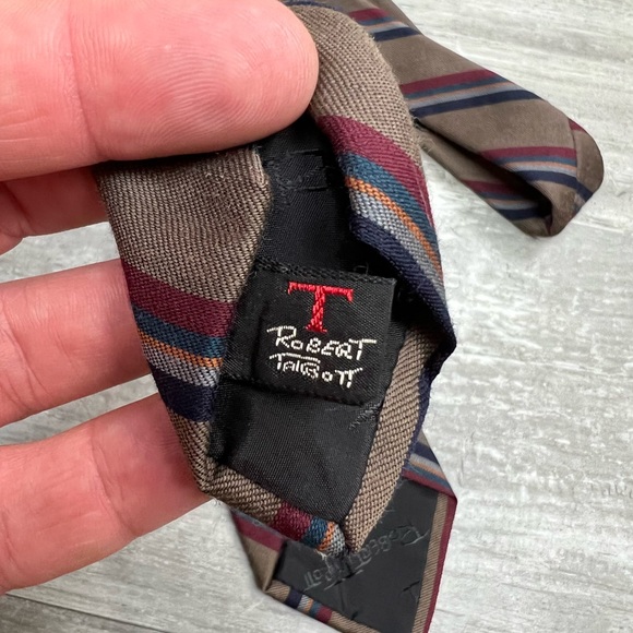 Robert Talbott Tan w/ Red, Navy & Gold Stripe Wool Tie - Picture 5 of 6